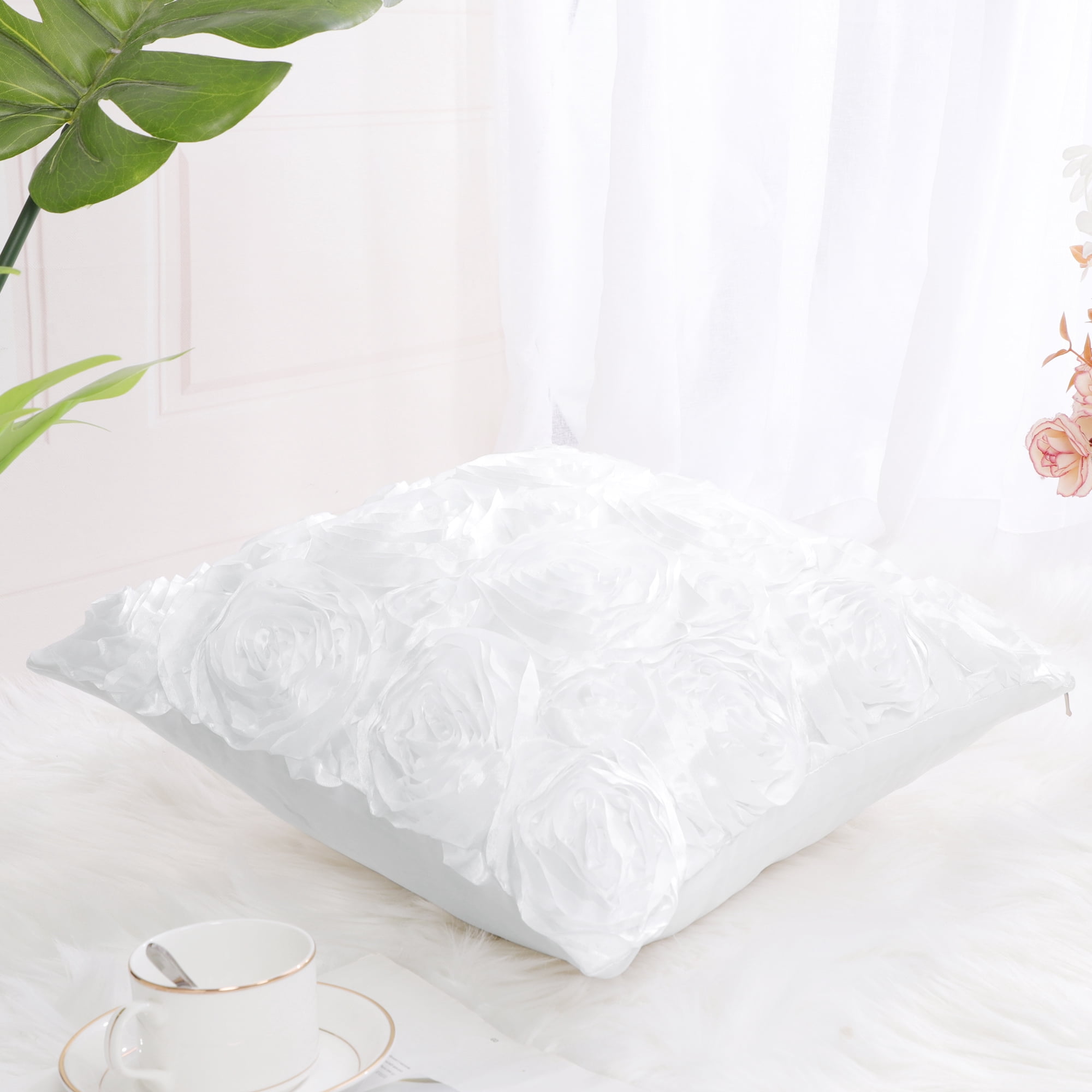 Unique Bargains 3D Flower Decorative Throw Pillow Cover 16" x 16" Snow White