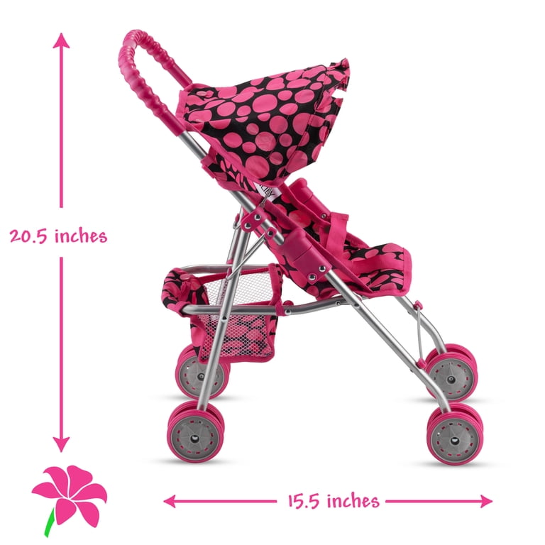 HUSHLILY Foldable Baby Doll Stroller, Pink/Black Polka photo 3