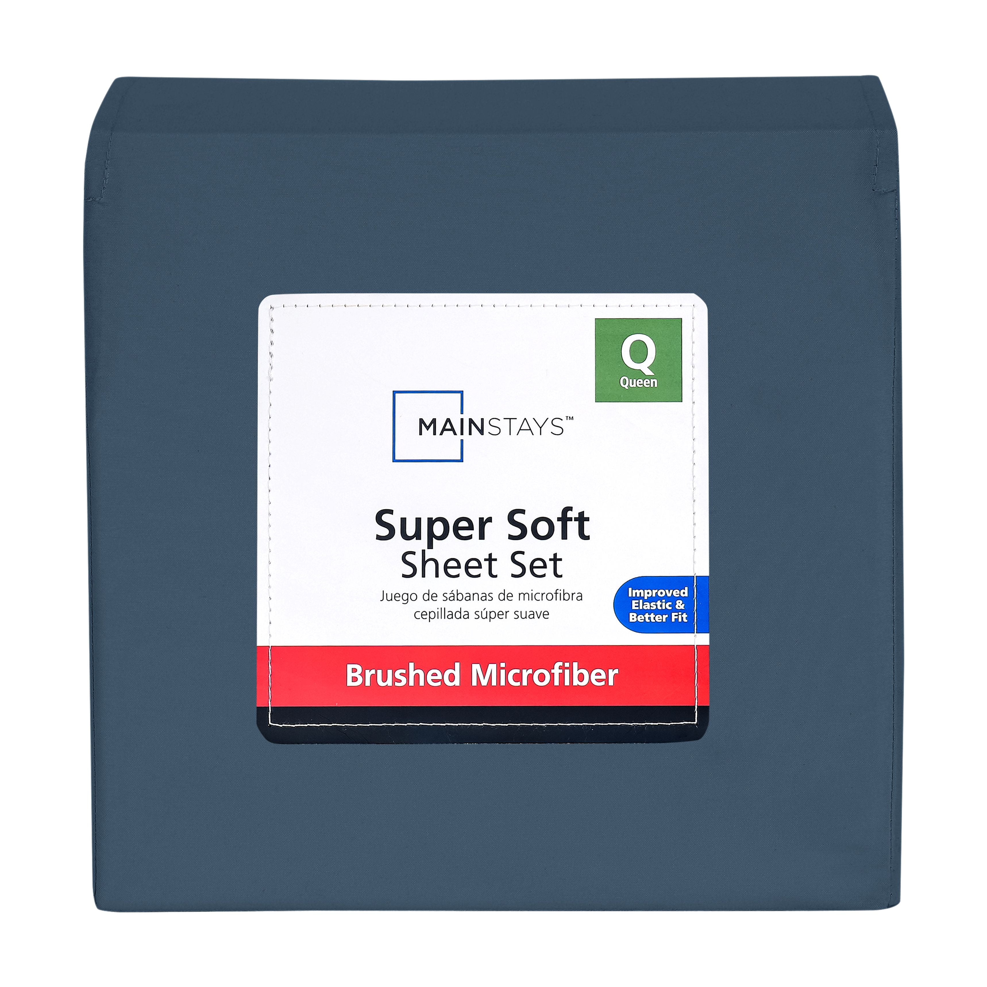 Mainstays Super Soft Brushed Microfiber Bed Sheet Set, Washed Dark Blue, Queen, 4 Piece