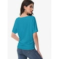 thumbnail image 3 of Women's Dolman Top Boat Neck Short Sleeve Solid Tees Casual T Shirt with Side Shirring Detail, 3 of 6