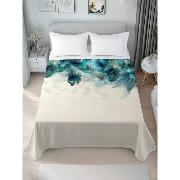 California King Size Flat Sheet Only, Turquoise Feather Soft Brushed Microfiber Bed Sheets, Farmhouse Rustic Modern Beige Hotel Quality Breathable Bedding Top Sheet, Easy Care, 108"x98"