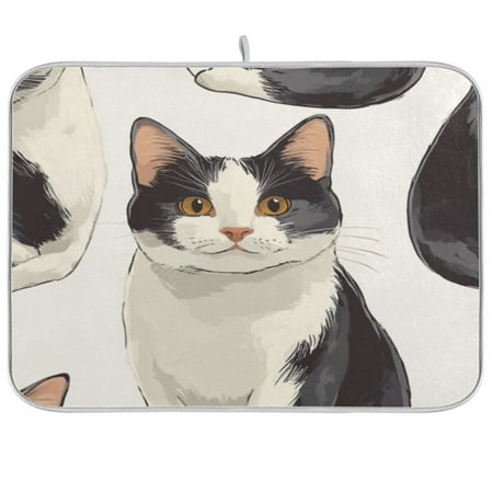 

Kitchen Drying Mat 18x24In Drying Dish Mat Dish Drying Mats Kitchen Countertop Multi-Function Drain Drying Mat Kitchen Table Black and White Cat