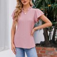 thumbnail image 2 of Blusa superior con cuello en V y volantes de color liso para mujer Camiseta holgada informal de ganchillo de manga corta con volantes para la oficina, 2 of 6