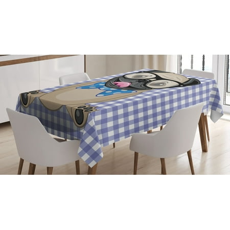 

Pug Tablecloth Nerdy Glasses and Dotted Bow Tie on a Puppy Pug with a Checkered Backdrop Rectangular Table Cover for Dining Room Kitchen 52 X 70 Inches Sand Brown Black Blue by Ambesonne