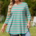 thumbnail image 4 of Garbnen L-5XL Striped Plus Size Shirts for Women 3/4 Sleeve Curved Hem Crewneck Tops for Women Color Block Fashion Tunic Tops Women, 4 of 5