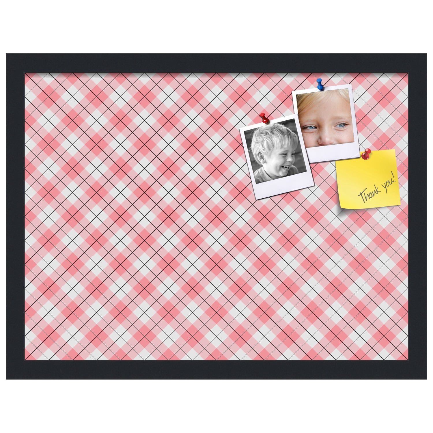 PinPix ArtToFrames 18x13 Custom Cork Bulletin Board Argyle Light Pink   Poster Board Has a Fabric Style Canvas Finish, Framed in Satin Black (PinPix-649)