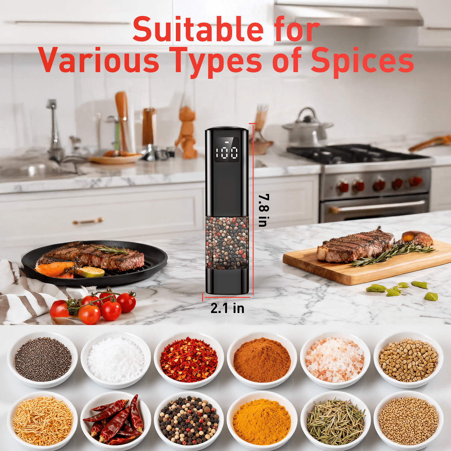 Electric Salt and Pepper Grinder Set, Rechargeable Automatic Shakers with LED Light, Adjustable Coarseness, Larger Capacity Kitchen Appliances