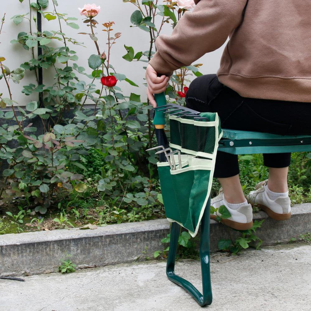 Folding Garden Stool with Large Tool Bag