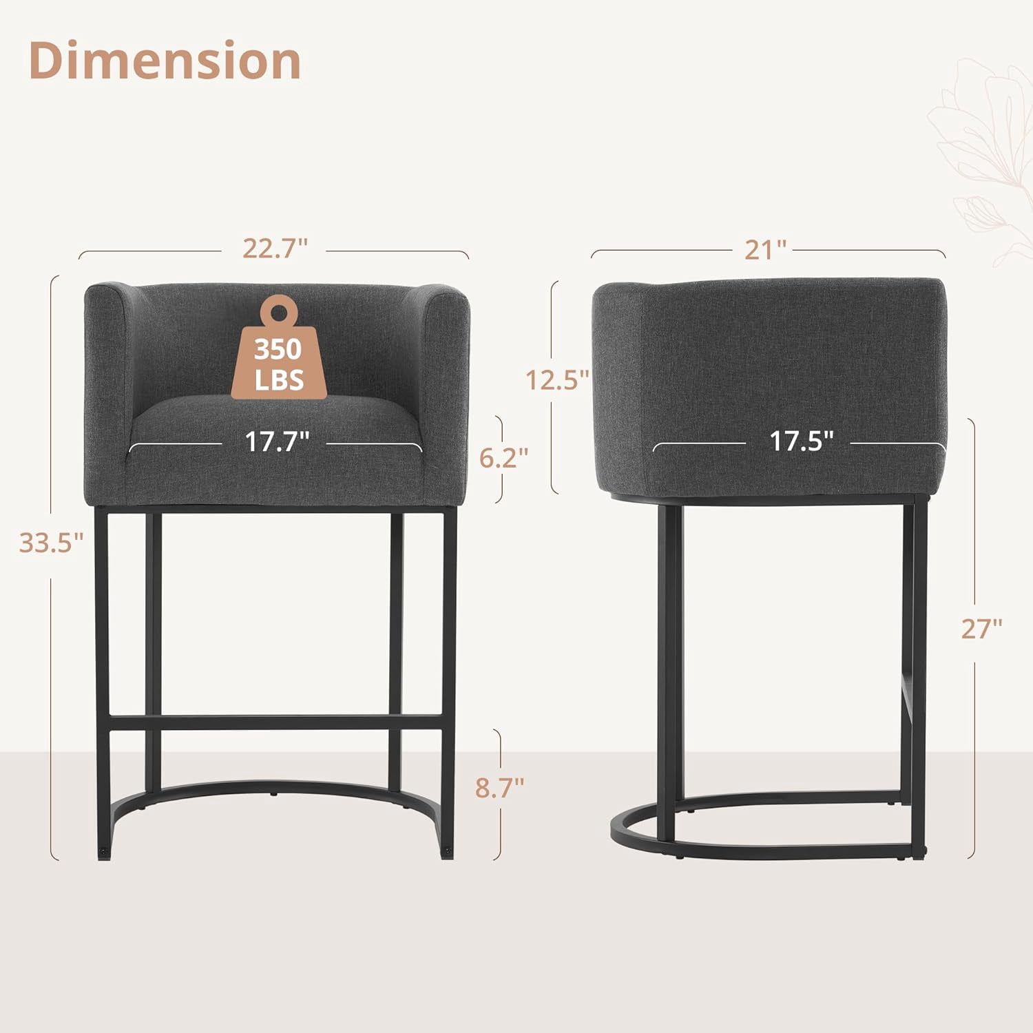 Dycanpo 27" H Modern Bar Stools Set of 6 with Back and Arms, for Home Kitchen, Gray