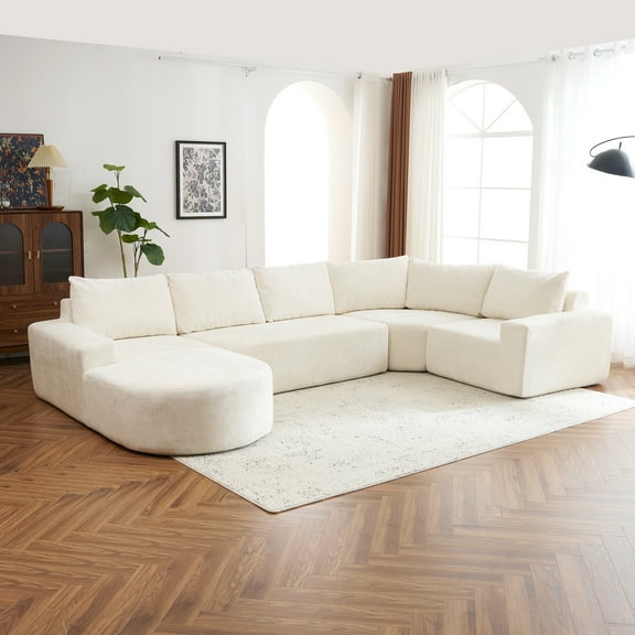 EUROCO 139" Oversized Modular Sectional Sofa,U Shaped Sectional Couch with Stylish Pillows and Deep Seat,5 Seat Convertible Modular Sofa Couch for Living Room,Beige