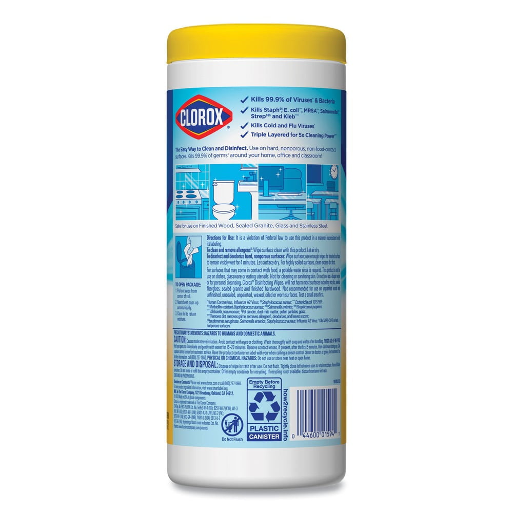 Clorox 30112 7 in. x 8 in. 1-Ply Disinfecting Wipes - Fresh Scent/Citrus Blend (35/Canister, 3/Pack, 5 Packs/Carton)