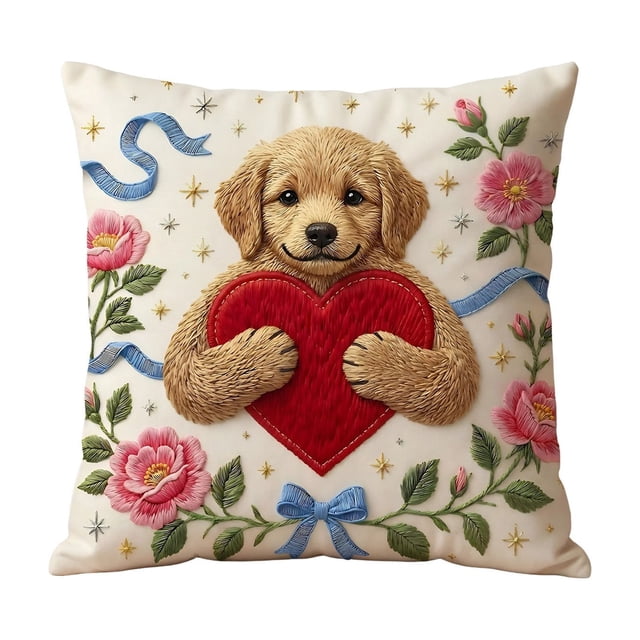 Specollect 1 Pcs Valentines Day Pillowcases Heart Pattern Linen Sofa Cushion Covers Festive Home Decor for Living Room Bedroom 17.7*17.7 in