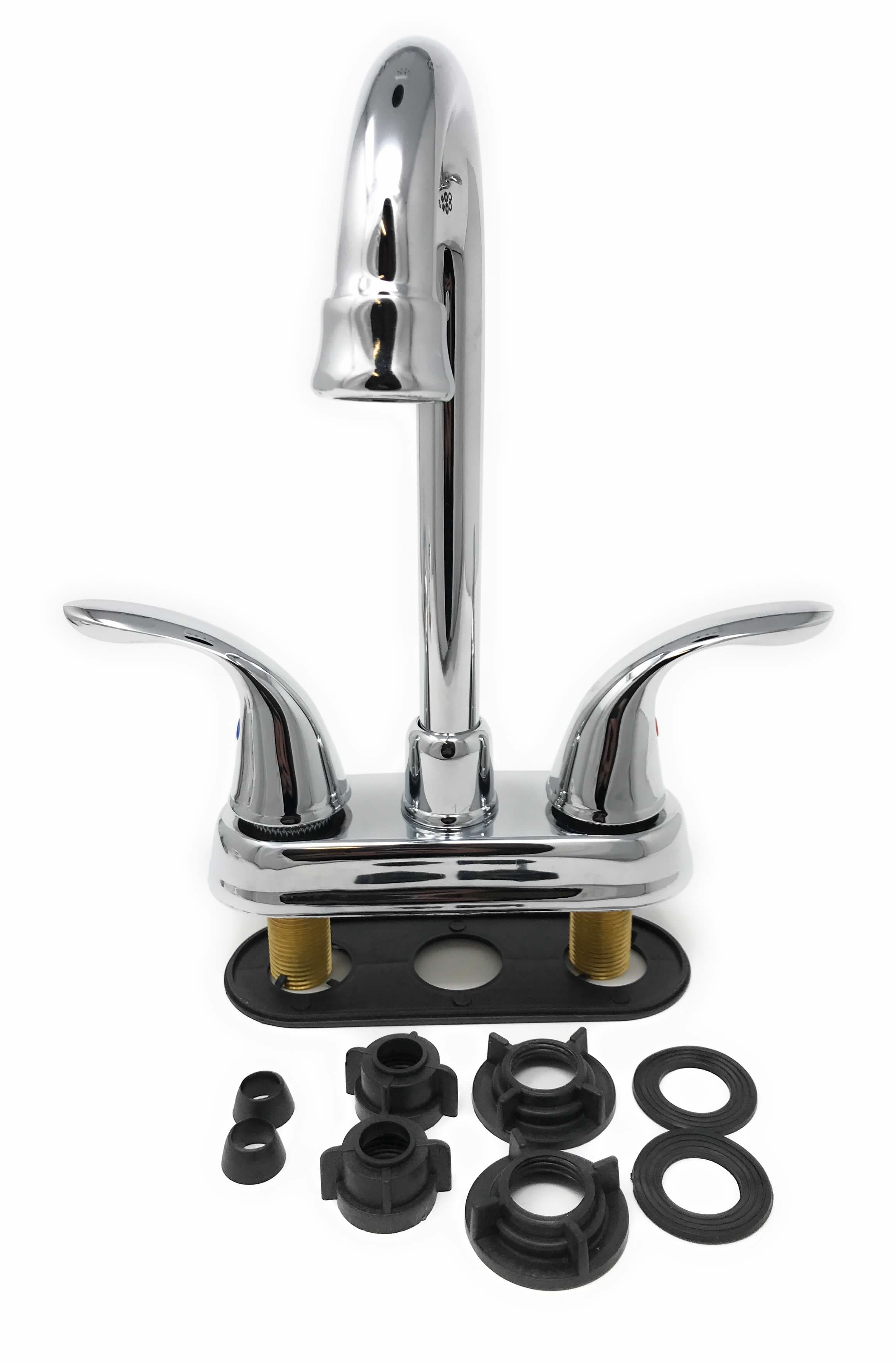 Prep Bar Basin Utility Bathroom Outdoor Sink FAUCET Chrome Double Handle [3421] LEADFREE Brass Tall Spout Hot and Cold (no pop-up) Chrome Finished / Grifo Para Baño Bar Metalico Agua Fria y Caliente