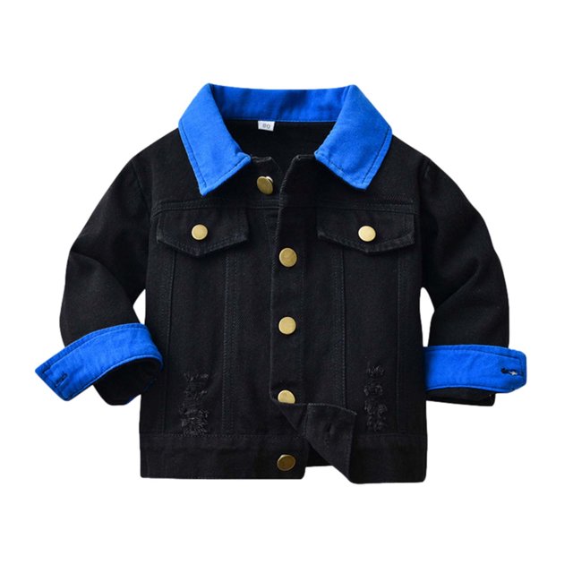 FAIWAD Toddler Baby Girl Denim Jacket Long Sleeve Lapel Button Down Jean Coat Color Block Spring Outwear