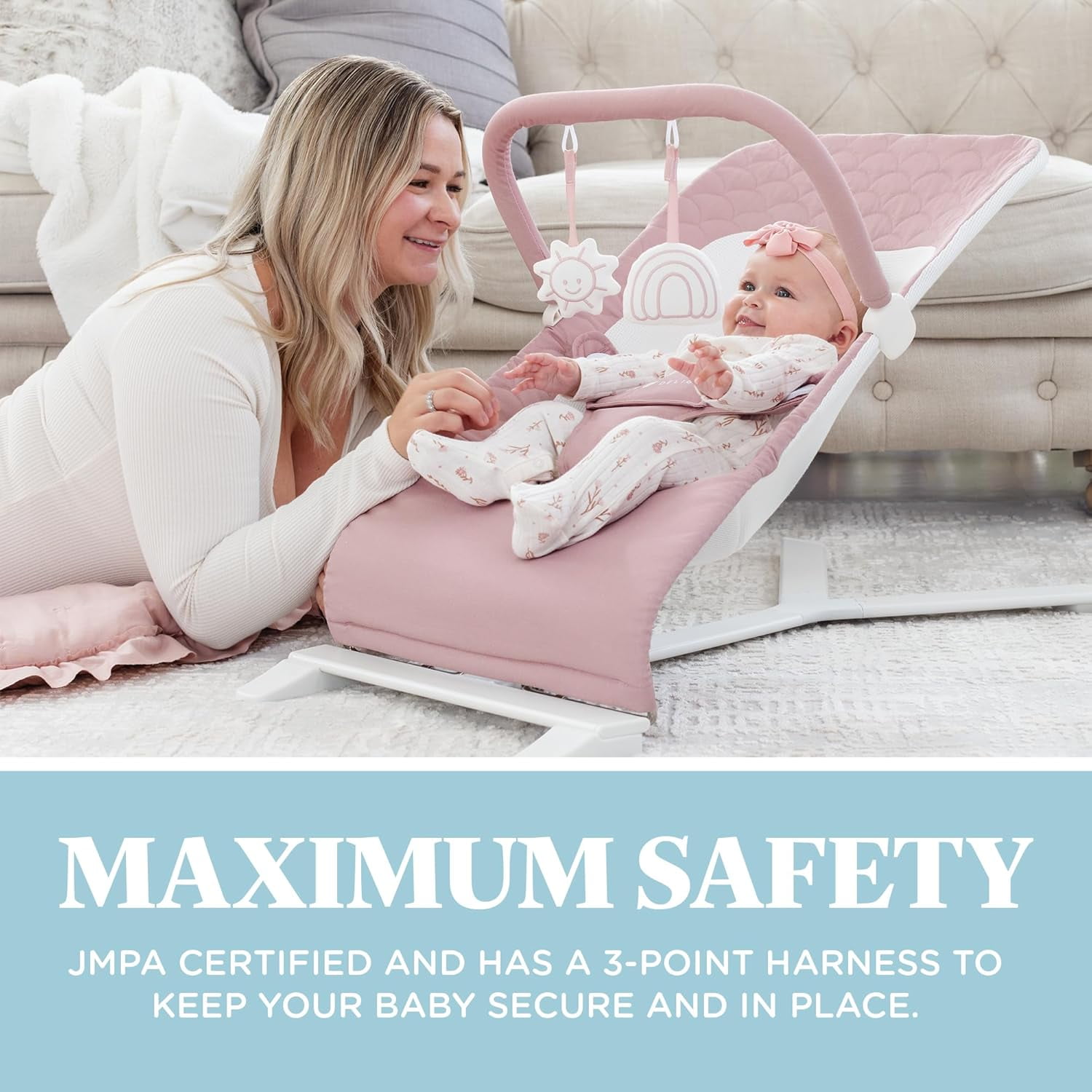 Baby Delight Alpine Organic Deluxe Portable Bouncer, Lightweight, Travel-Ready & Adjustable Recline, Organic Rose