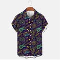 thumbnail image 4 of Kctiaxy Mens T-Shirts Mardi Gras Button Down Short Sleeve Shirts Casual Vintage Print Elastic Lapel Collor Cardigan Top Summer Vacation Beach, 4 of 6
