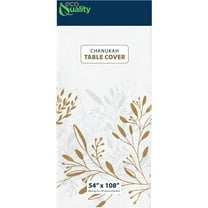 EcoQuality Disposable Hanukkah Tablecloth - Chanukah Themed Party Supplies - Rectangle Plastic Festival Table Cloth 54 x 108 inch White and Gold for Holiday Home Dining Room Kitchen Table Cover (36)