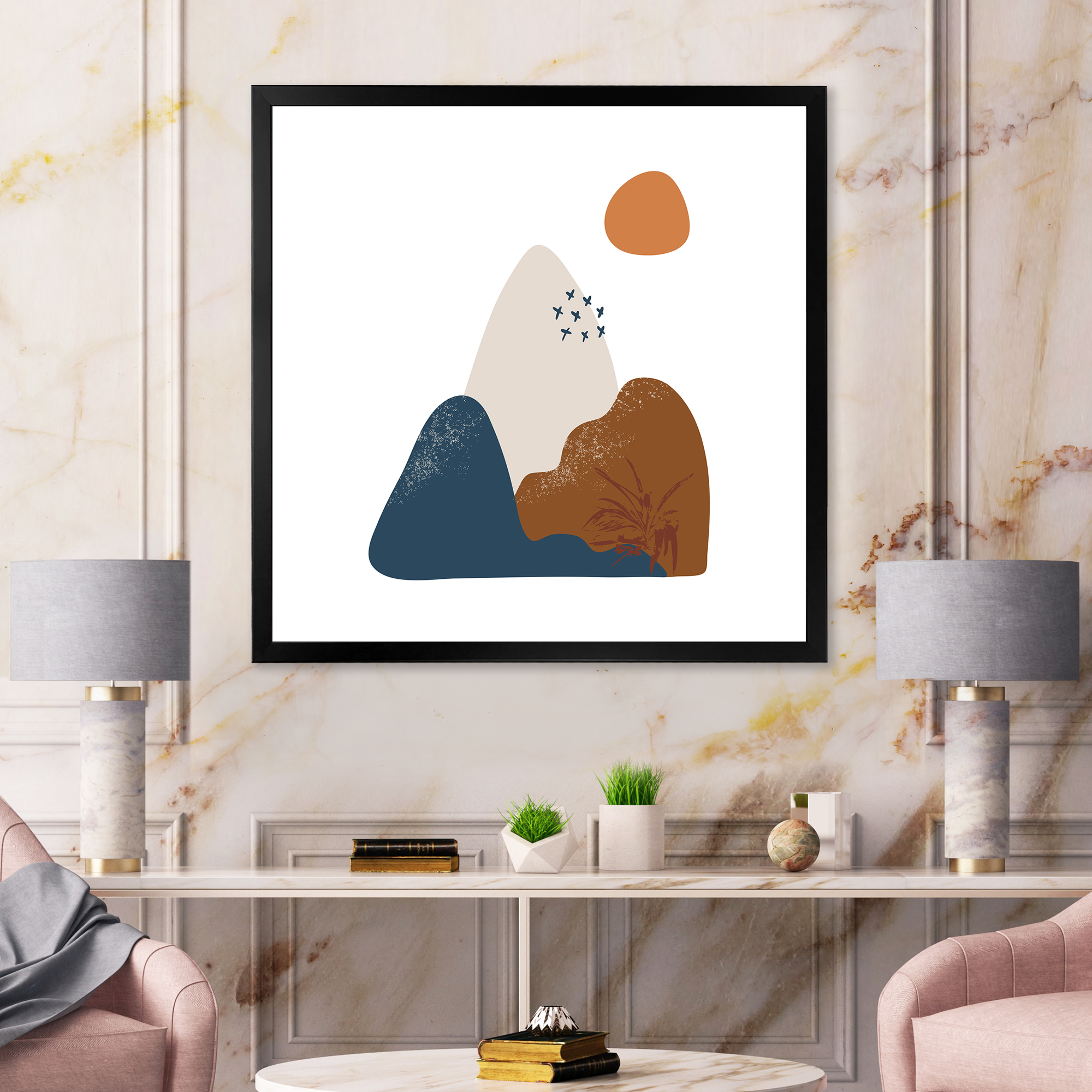 Designart 'Abstract Minimal Shapes Under Flowers VI' Modern Framed Art Print