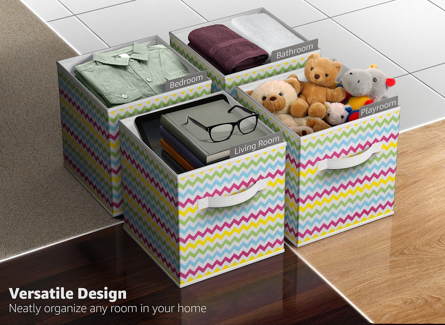 Sorbus Collapsible Fabric Cube Storage Bin (10.5" x 10.5"), Chevron Multi-color