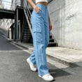 thumbnail image 6 of Luvrsol Women Cargo Wide Leg Pants Elastic Drawstring Waist Casual Straight Long Trousers with Multi Pockets S-2XL, 6 of 6