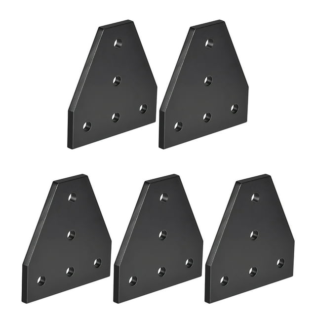 Placa de unión en forma de T, 60mm x 60mm x 4mm con soporte de unión de 5 agujeros para perfil de aluminio 2020, 5 piezas (negro)