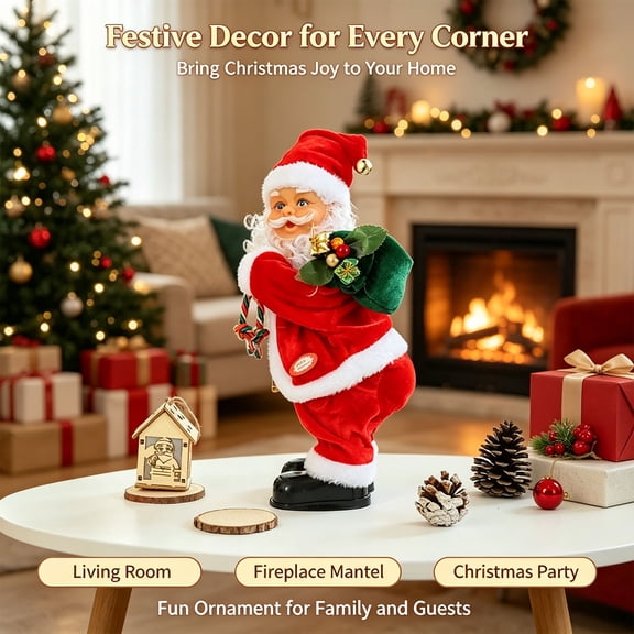 Dancing Santa Claus with Music, Hip Shaking Twerking Santa Christmas Decoration, Animated Tabletop Holiday Decor for Home Party