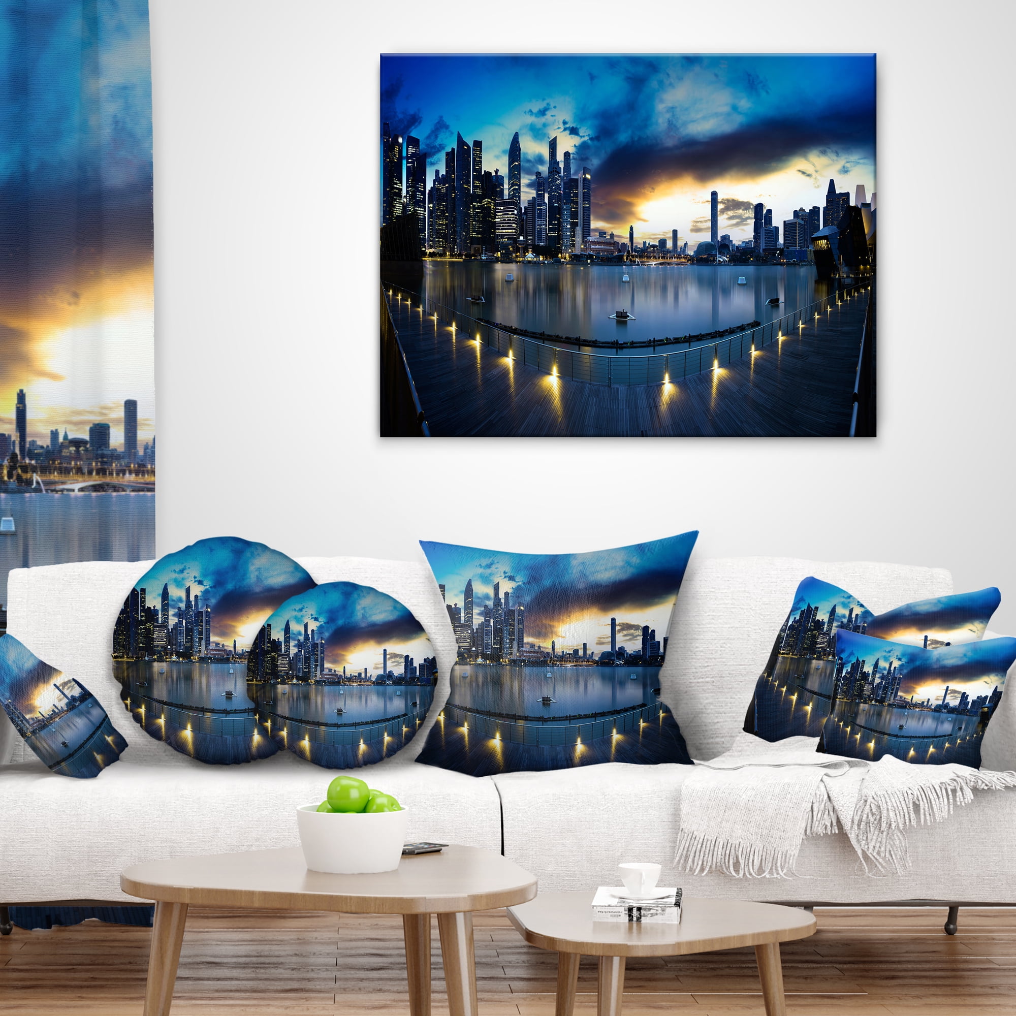 Designart 12" x 20" Blue Polyester Throw Pillow