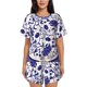 thumbnail image 1 of Fotbe Blue And White Porcelain Pattern Conjunto de Pijama Estampado para Mujer, 2 Piezas, Ropa de Dormir con Camiseta de Manga Corta y Shorts Suaves-Medium, 1 of 6
