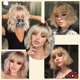 thumbnail image 4 of Peluca hasta los hombros Pelucas de cabello ondulado y rizado Pelucas de color rubio y raíces oscuras para mujeres con flequillo, 4 of 5