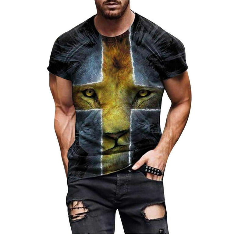 T Shirts for Men Graphic 2023,Fashion 3D Digital Printing Fitness Sports  Short Sleeve Tees Blouse Streetwear Tops
