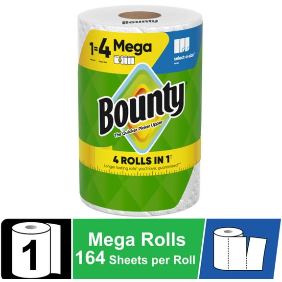 Bounty Paper Towels Select-A-Size White, 1 Mega Roll, 164 Sheets Per Roll
