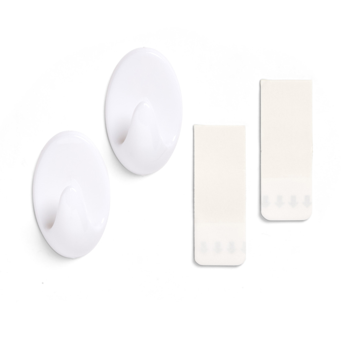 Hyper Tough Medium Removable Self-Adhesive Hook, Oval Plastic Hooks for Hanging Towels and Jackets, with 2 Strips, 2 lbs Capacity, White, 2 Pc