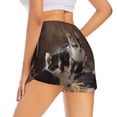 thumbnail image 4 of Picia Cat Family Pattern Women's 2 in 1 Athletic Running Shorts High Waisted Workout Casual Gym Sweat Shorts with Comfy Liner Zipper Pockets-Small, 4 of 9