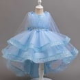 thumbnail image 4 of Hinvhai Girl Sequin Trailing Bow Fluffy Pageant Party Wedding Flower Girl Dress-Toddler formal Dresses Blue 3 Years, 4 of 5