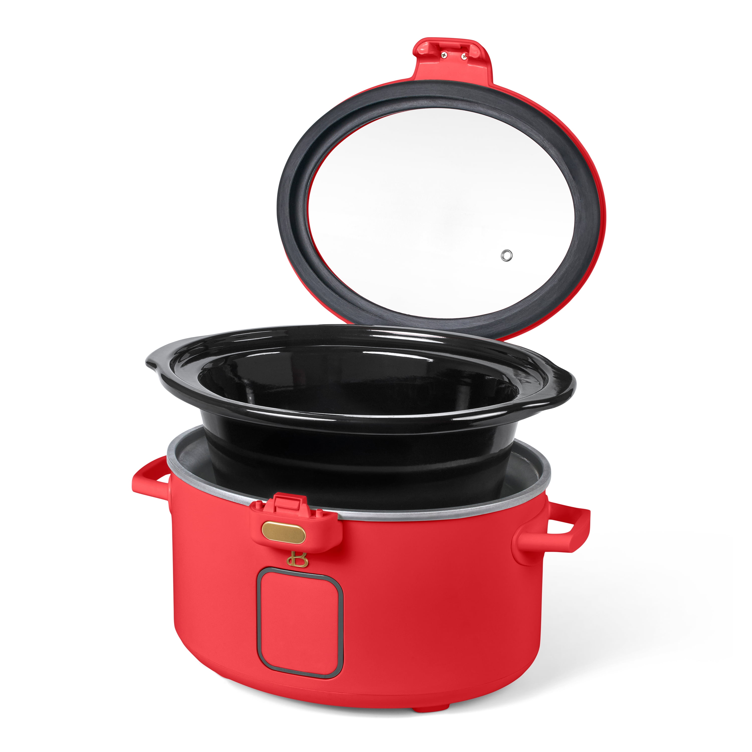 Beautiful 4 Qt Digital Slow Cooker with Hinged Locking Lid, Tomato Red by Drew Barrymore