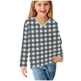 thumbnail image 6 of bbymog Girls' Tops, Tees & Blouses Fashion Plaid V-Neck Tshirts Casual Long Sleeve Shirts for Girls Dark Gray E 9 Years, 6 of 8