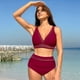 thumbnail image 4 of Bikini de Cintura Alta de para Mujer, Traje de Baño con Cuello en V y Control de Abdomen. Vino Tinto XL, 4 of 7