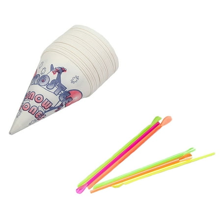 Honeystix Straws - Perfect Stix Snow Cone-Straws- 100 Snow Cone Cups and Assorted Neon Straws (100 Count of Each) (Pack of 200)