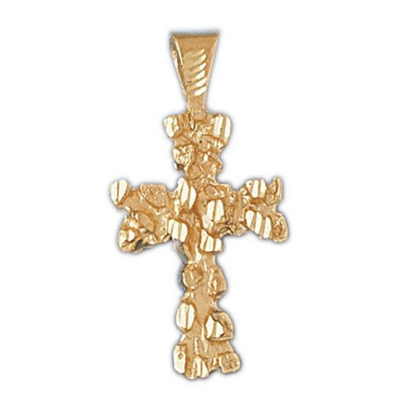 14K Yellow Gold Nugget Cross Pendant - 36 mm