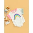 thumbnail image 3 of Liacowi Newborn Baby Girls Short Sleeve Romper Rainbow Printed Patchwork Simple Bodysuit Summer Clothes White 0-18 Months, 3 of 9