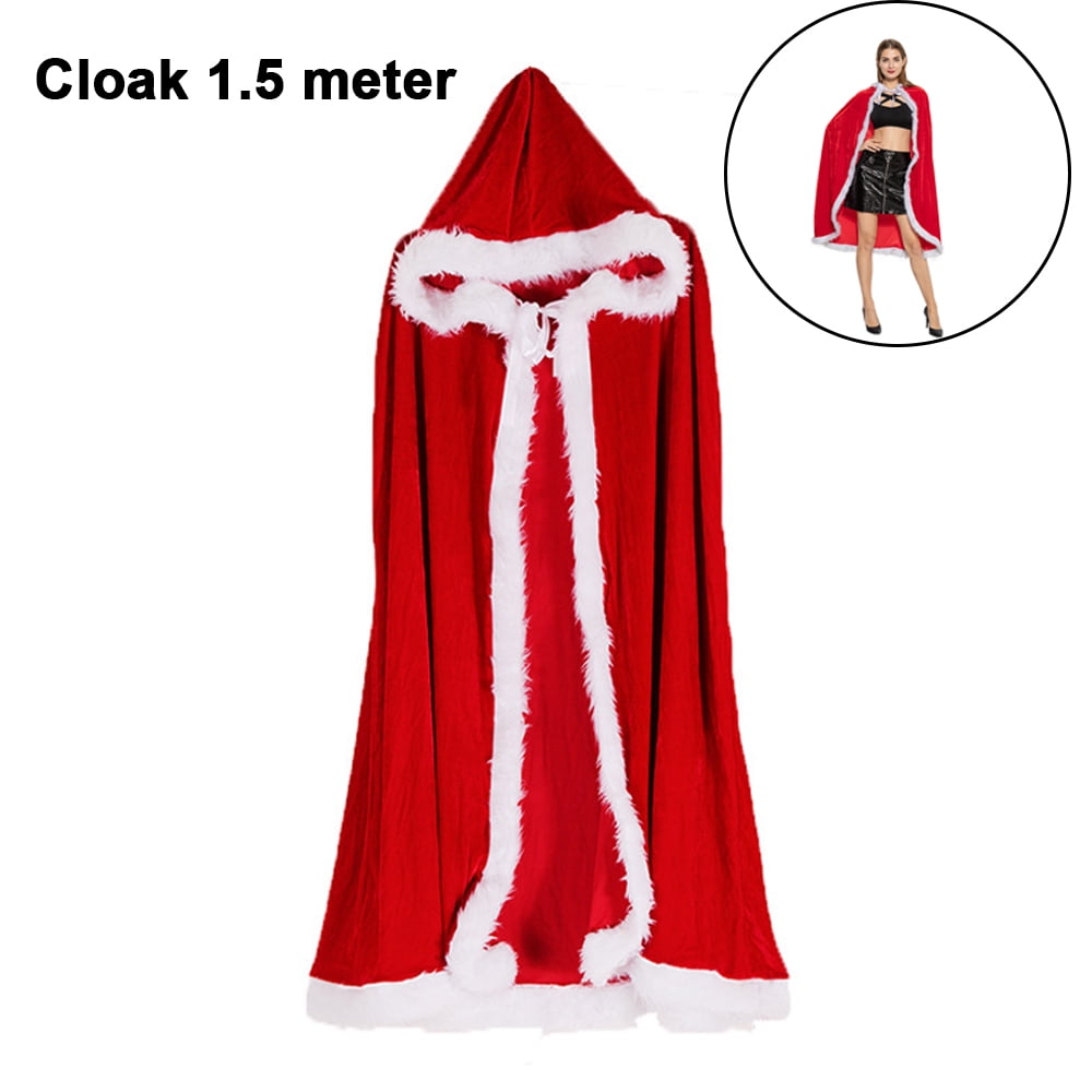 Women Girl Christmas Cape Thicken Velvet Warm Red Short Santa Cloak Shawl