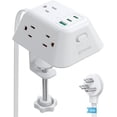 thumbnail image 1 of Desk Clamp Power Strip, Surge Protector with 5 AC Outlets and 3 USB Ports, Desk Mount Charging Station, Fit 1.97in Tabletop Edge Thick, 6FT Extension Cord, for Home Office Gaming Accessories, Black, 1 of 8