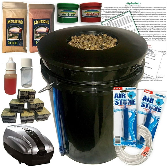 The Atwater HydroPod - A/C Powered DWC Deep Water Culture Hydroponic Garden System Kit - Bubble Bucket - Bubbleponics - Nutrients & pH Kit is Included! Grow Your Own! Start Today!