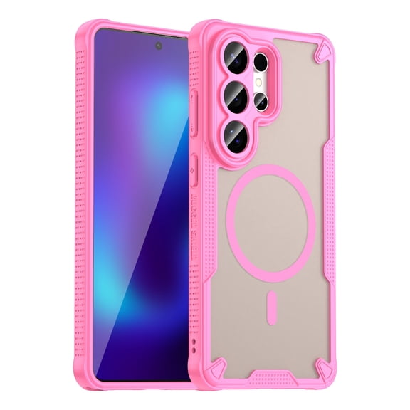 ELEHOLD Rugged Magnetic Cell Phone Case for Samsung Galaxy S26 Ultra Shockproof Slim Ergonomic Grip Non-Slip Frosted Drop Protection Cover,Pink