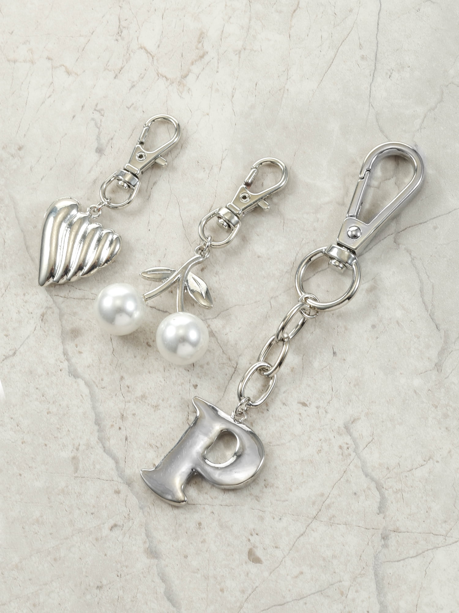 Time and Tru Silvertone Initial Letter Bag Charm Set, 3 Pieces, Letter P