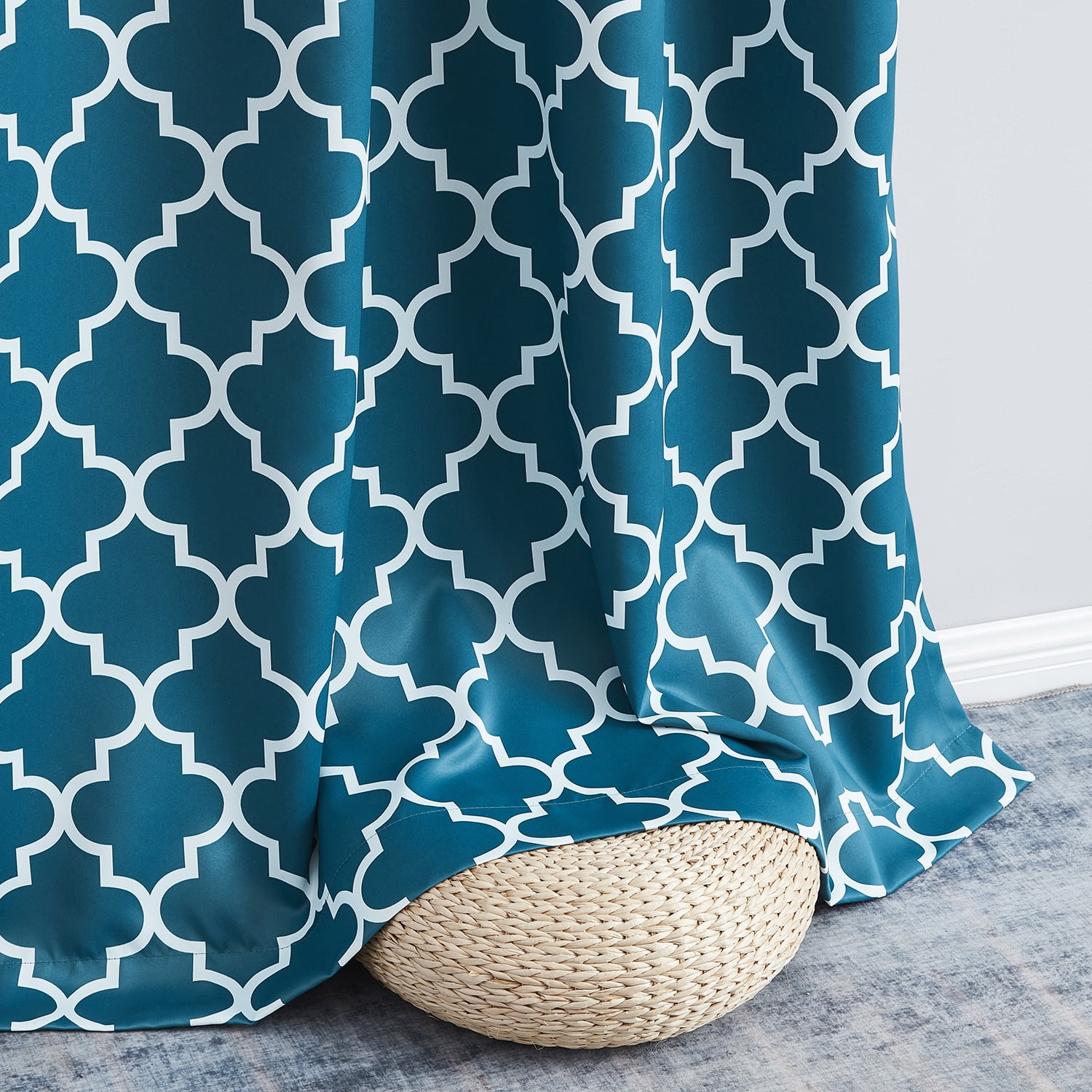 THD Moroccan Trellis Lattice Decorative Blackout Thermal Privacy Room Darkening Grommet Window Drapes Curtain Panels for Bedroom - Set of 2 (Dark Teal Blue, 52 W x 63 L)