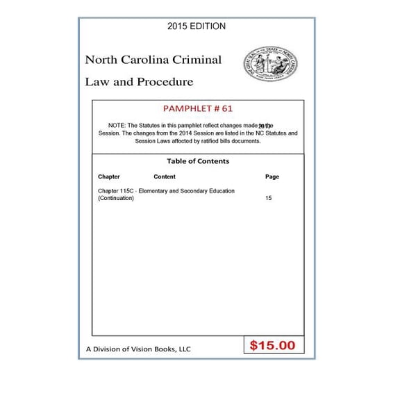 North Carolina Criminal Law and Procedure-Pamphlet 61 (Paperback)