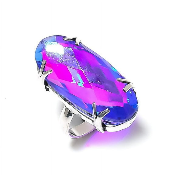 Natural Mystic Topaz Gemstone Handmade 925 Sterling Silver Gift Ring Size 9