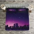 thumbnail image 3 of Ambesonne Night Quilted Bedspread Set 3 Pcs, City Skyline Urban Life, Queen Size, Indigo Pale Pink, 3 of 3