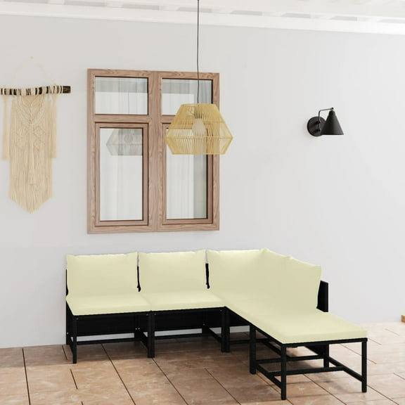 vidaXL 5 Piece Patio Lounge Set with Cushions Poly Rattan Black